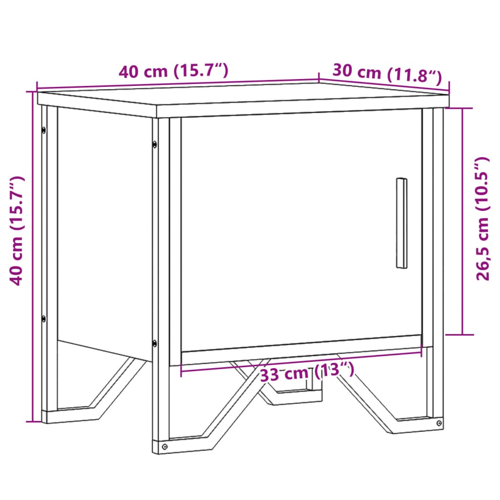 sengeborde 2 stk. 40x30x40 cm konstrueret træ sort