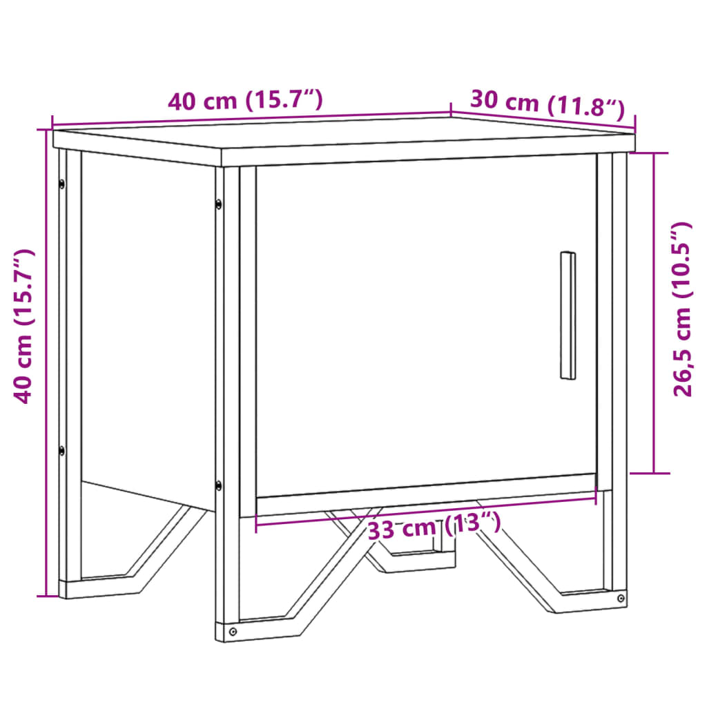 sengeborde 2 stk. 40x30x40 cm konstrueret træ sonoma-eg