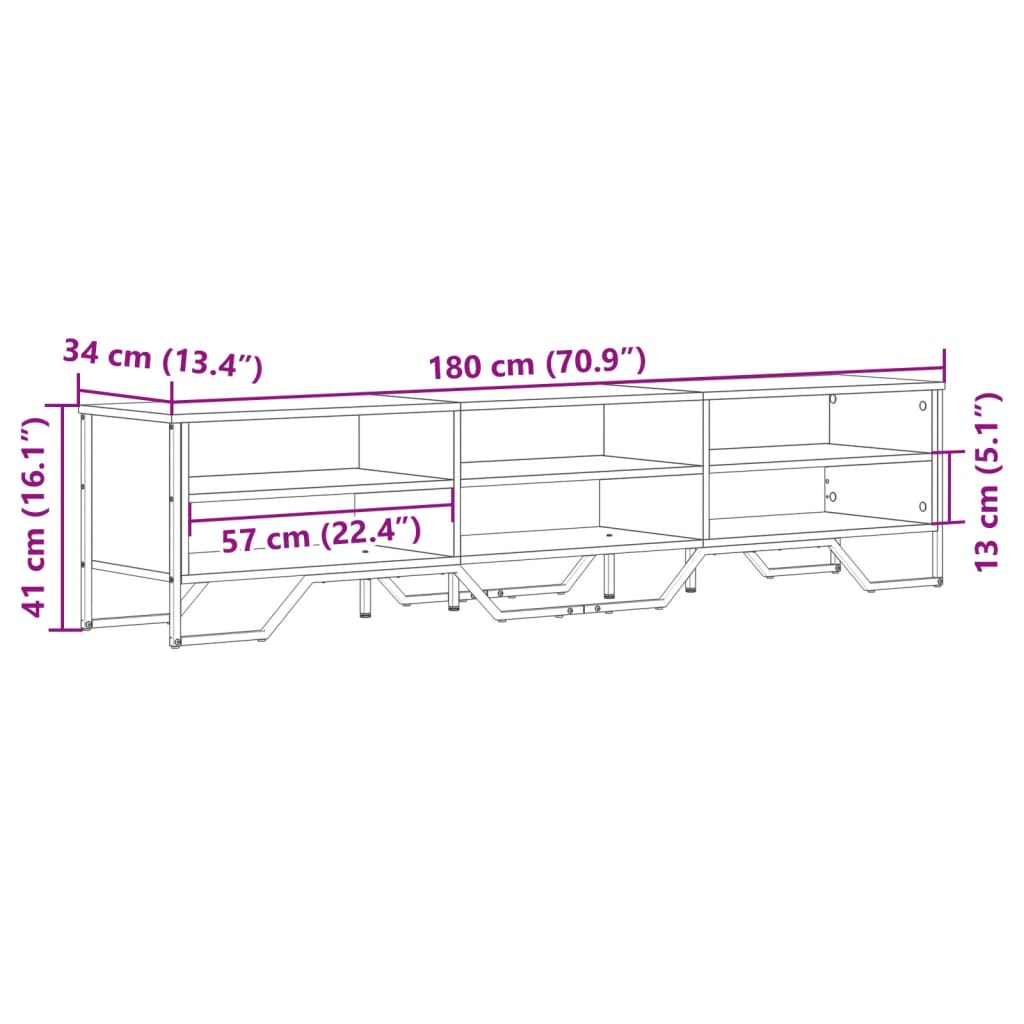 tv-bord 180x34x41 cm konstrueret træ sonoma-eg