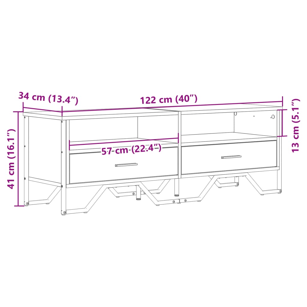 tv-bord 122x34x41 cm konstrueret træ sort