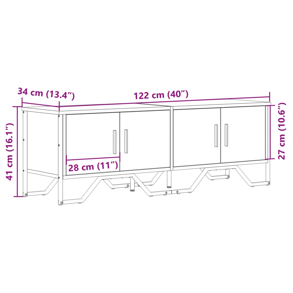 tv-bord 122x34x41 cm konstrueret træ sonoma-eg