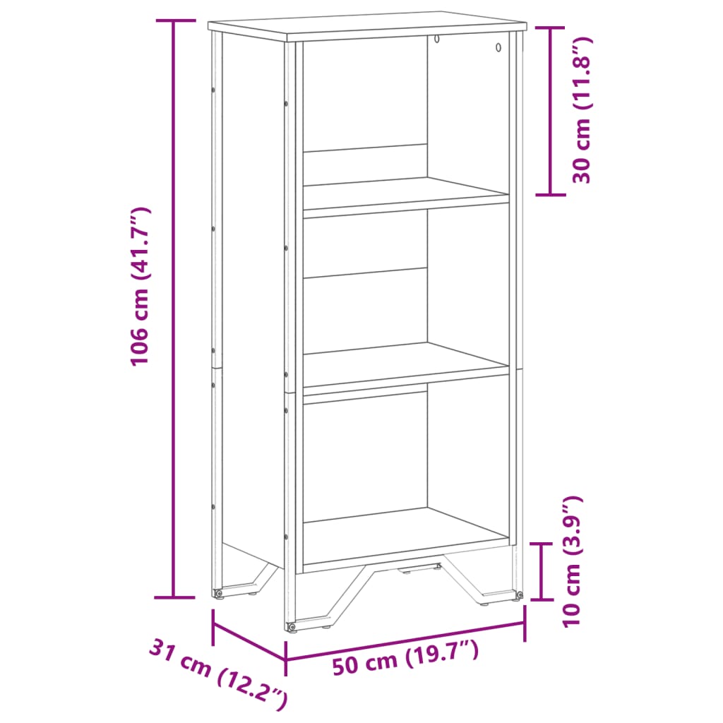 bogreol 50x31x106 cm konstrueret træ sort