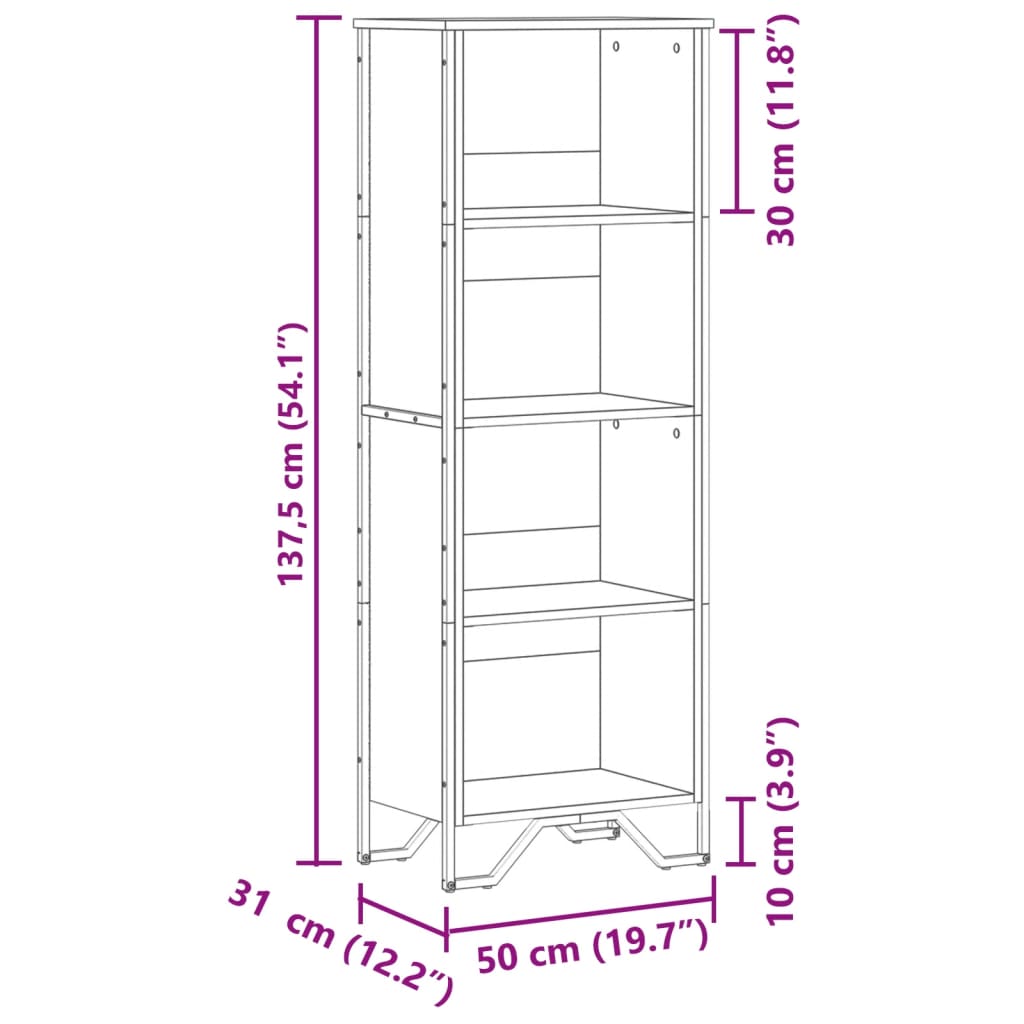 bogreol 50x31x137,5 cm konstrueret træ sonoma-eg