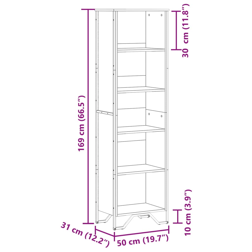 bogreol 50x31x169 cm konstrueret træ sonoma-eg