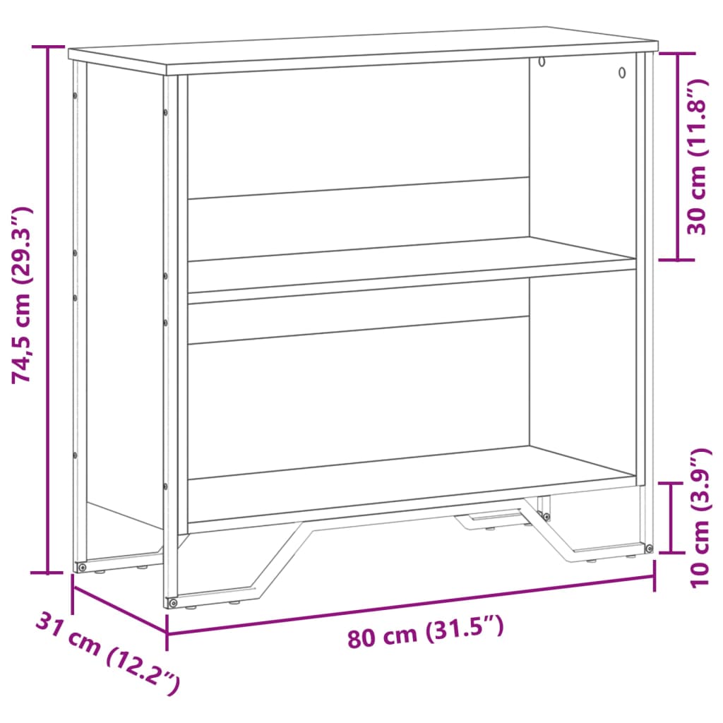 bogreol 80x31x74,5 cm konstrueret træ sort