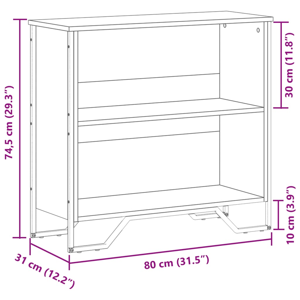 bogreol 80x31x74,5 cm konstrueret træ sonoma-eg