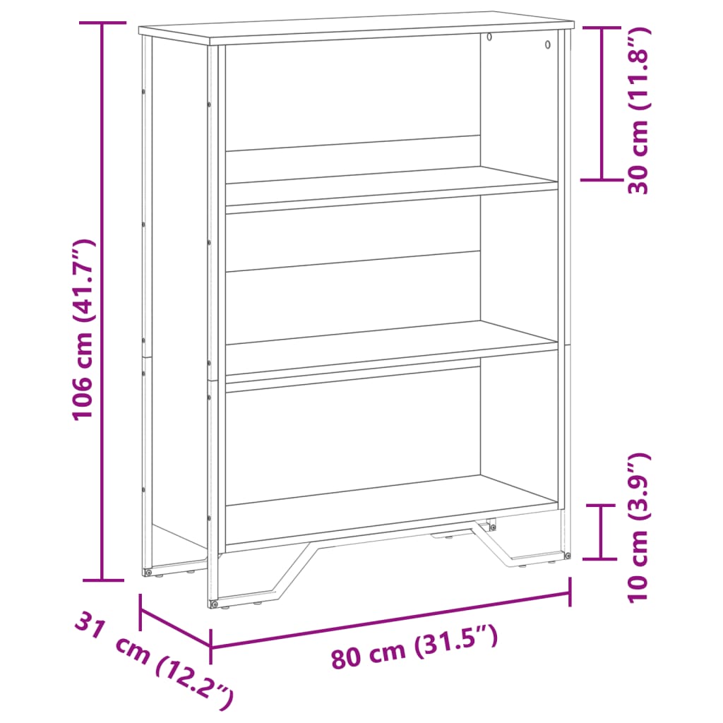 bogreol 80x31x106 cm konstrueret træ sonoma-eg