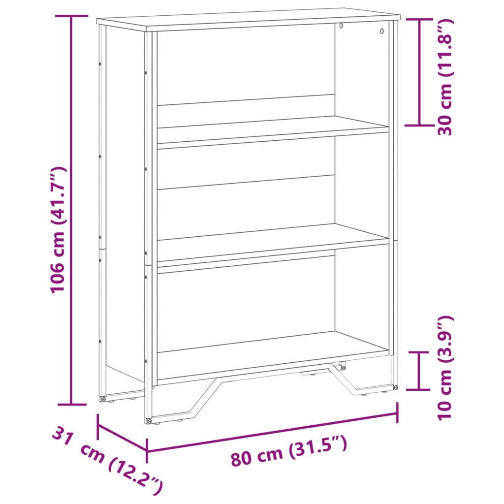 bogreol 80x31x106 cm konstrueret træ røget egetræsfarve