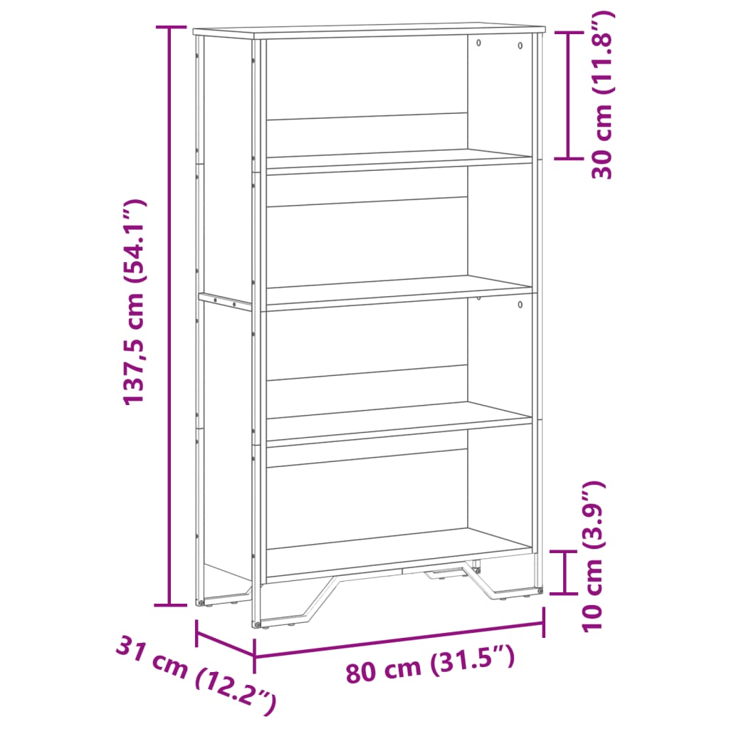 bogreol 80x31x137,5 cm konstrueret træ sort