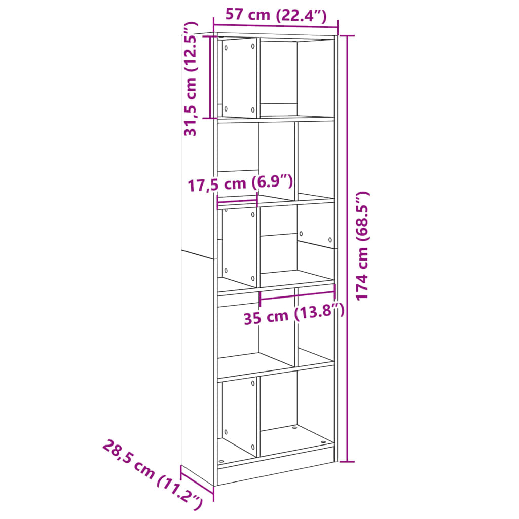 bogreol 57x28,5x174 cm konstrueret træ sort