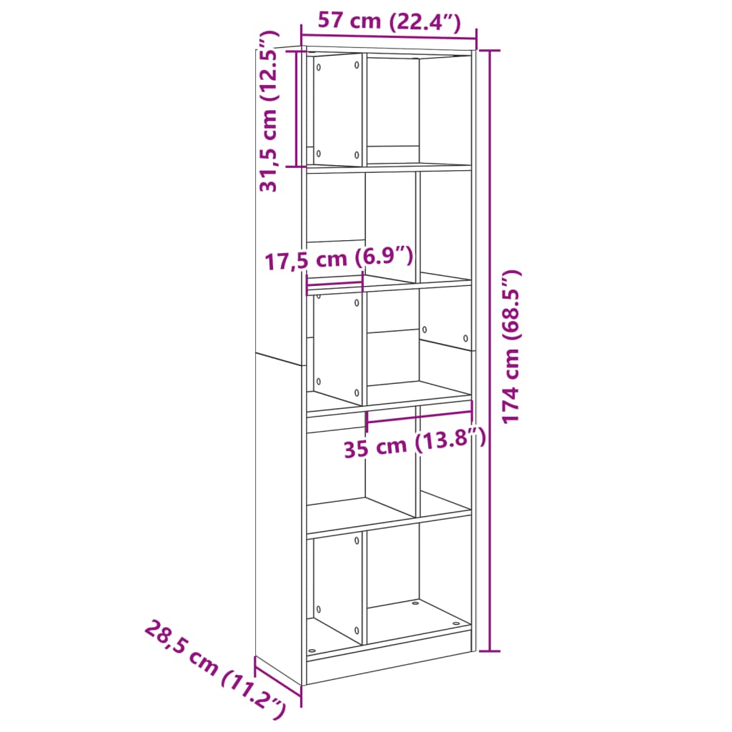 bogreol 57x28,5x174 cm konstrueret træ sonoma-eg