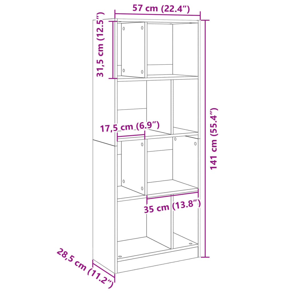 bogreol 57x28,5x141 cm konstrueret træ hvid