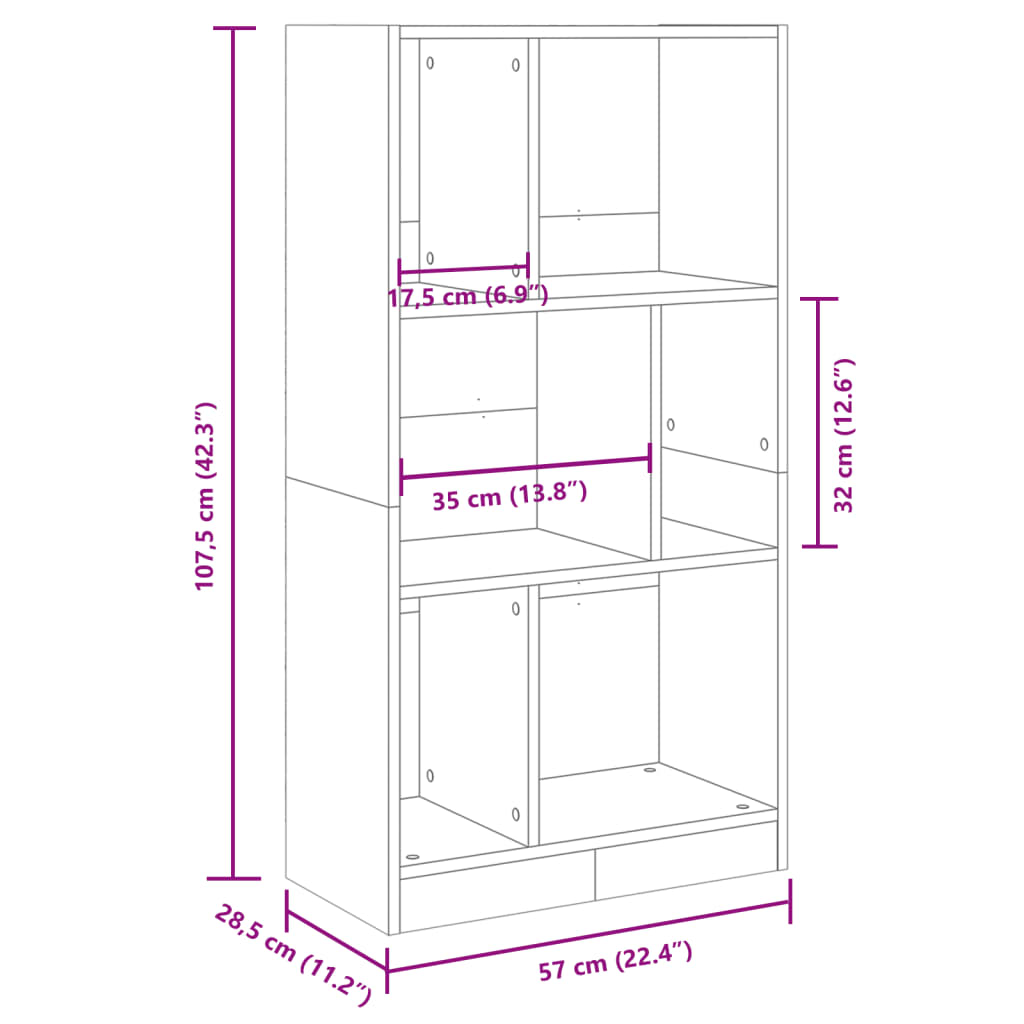 bogreol 57x28,5x107,5 cm konstrueret træ hvid