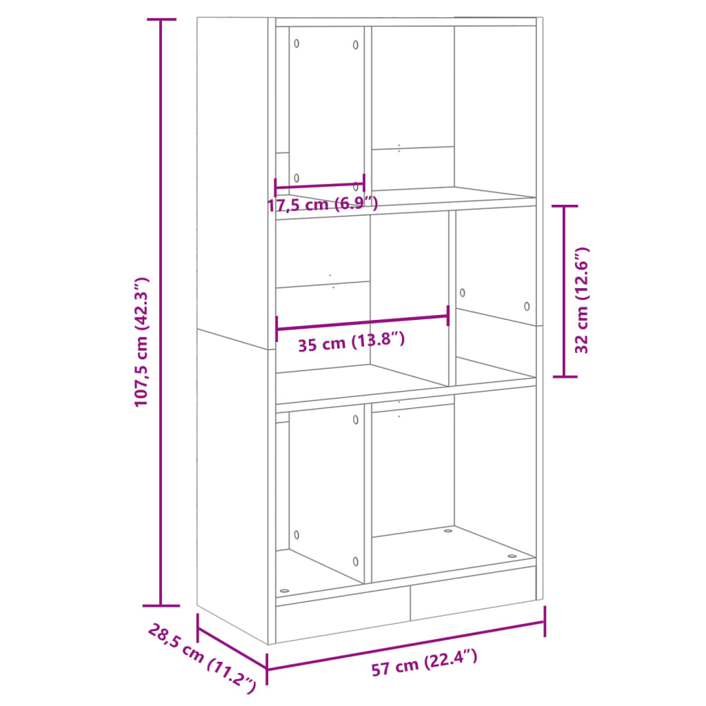 bogreol 57x28,5x107,5 cm konstrueret træ sonoma-eg