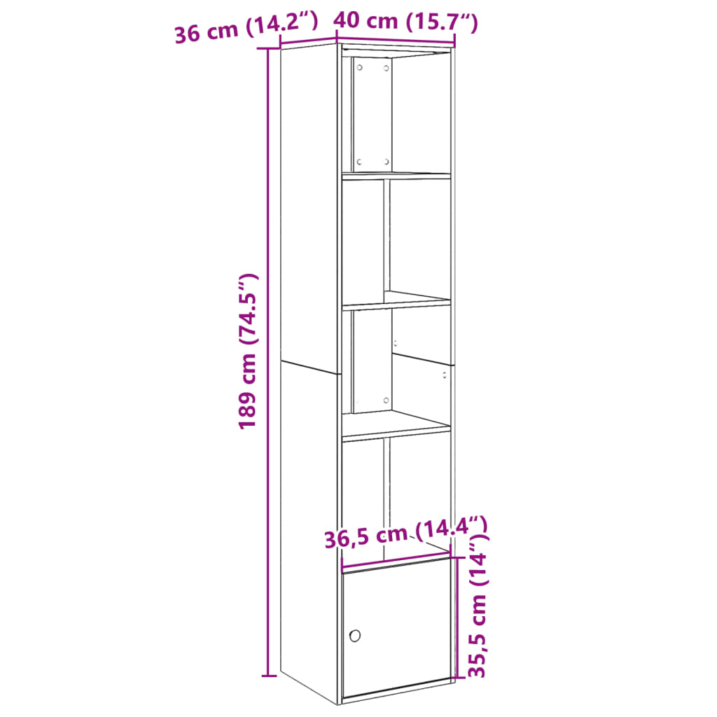 bogreol 40x36x189 cm konstrueret træ hvid