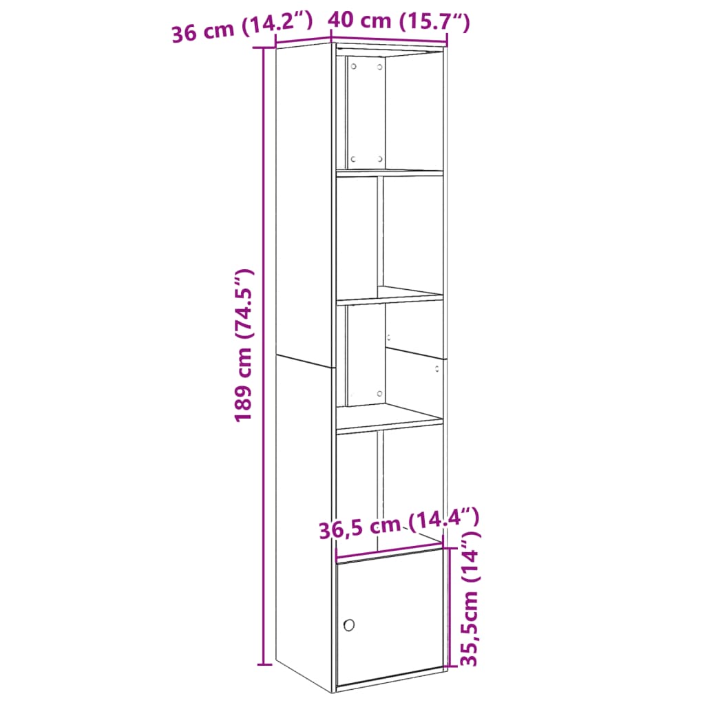 bogreol 40x36x189 cm konstrueret træ sonoma-eg