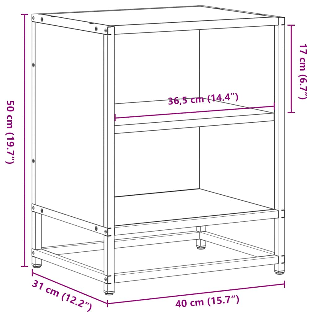 sengeborde 2 stk. 40x31x50cm konstrueret træ og metal sonoma-eg