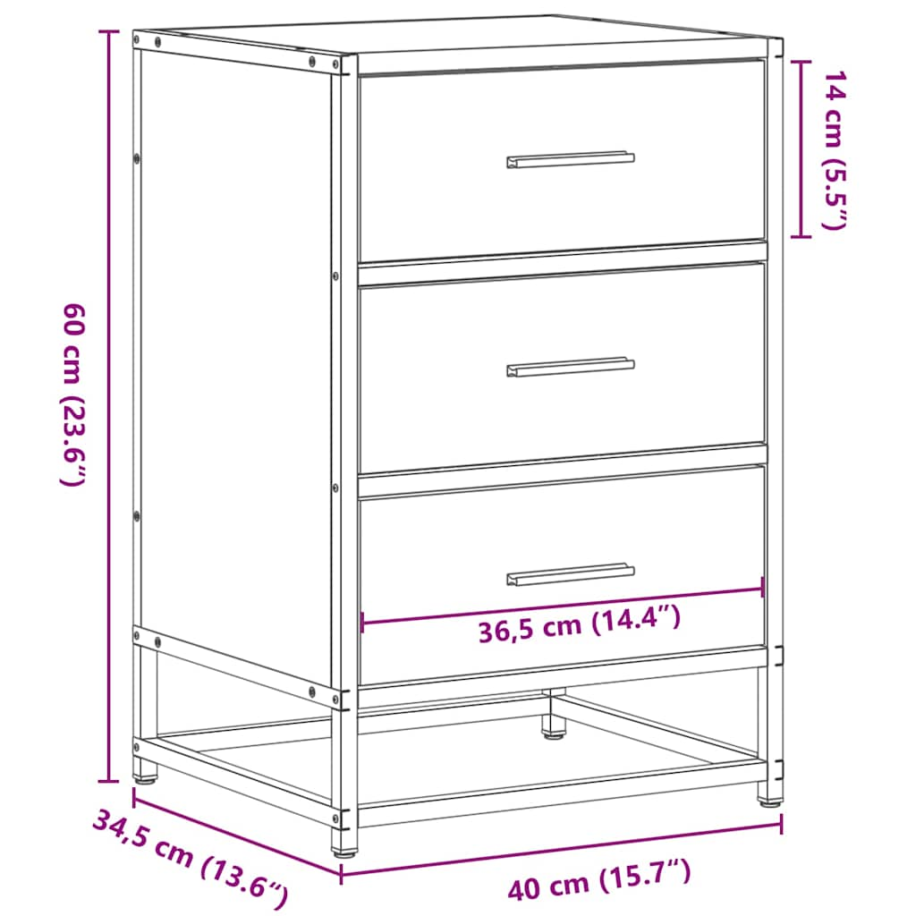 sengebord 40x34,5x60 cm konstrueret træ og metal sonoma-eg