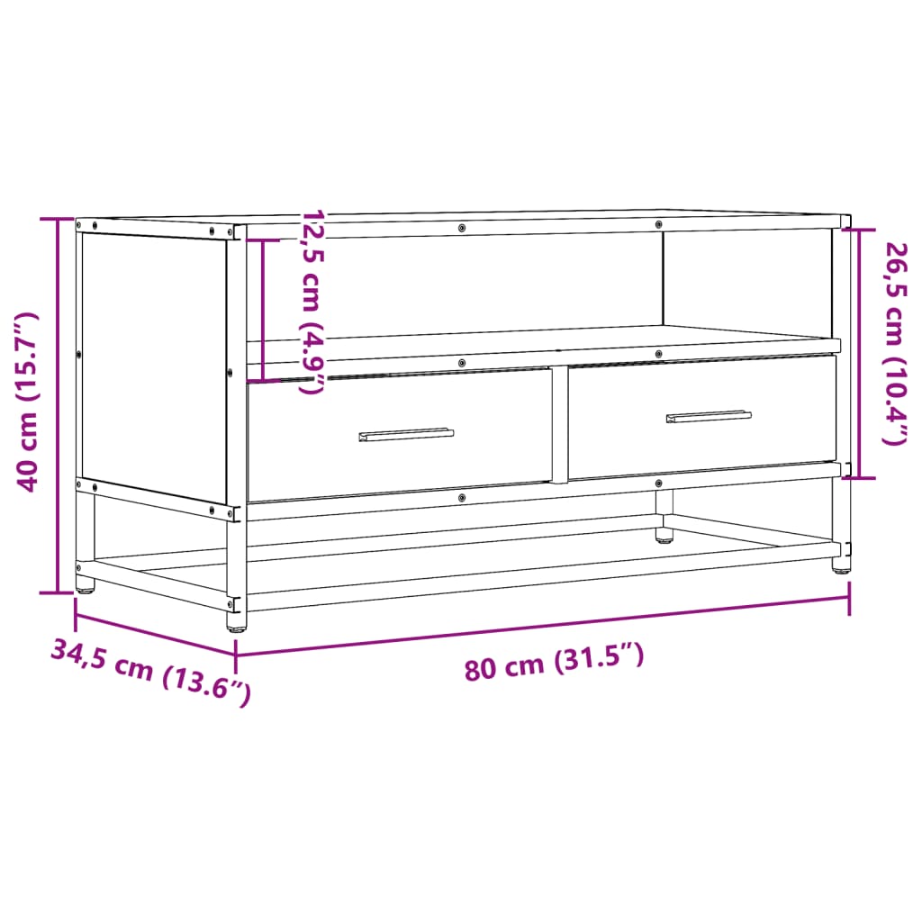 tv-bord 80x34,5x40 cm konstrueret træ og metal sort