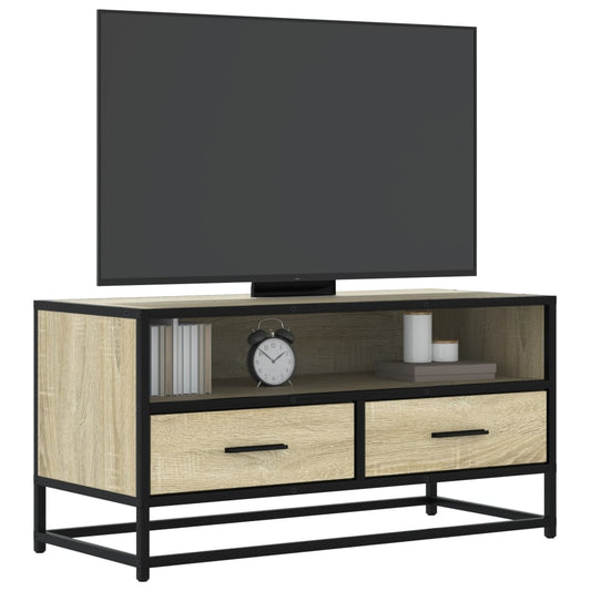 tv-bord 80x34,5x40 cm konstrueret træ og metal sonoma-eg