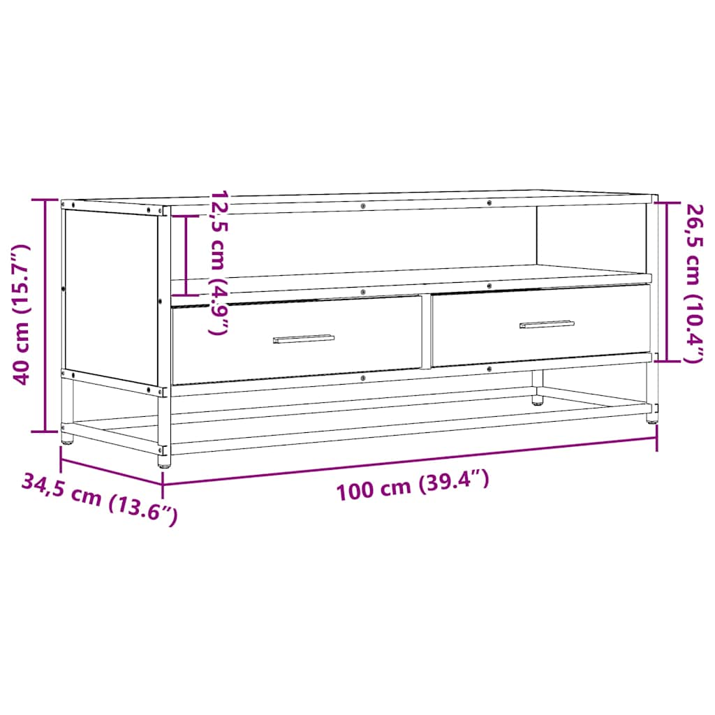 tv-bord 100x34,5x40 cm konstrueret træ og metal sort