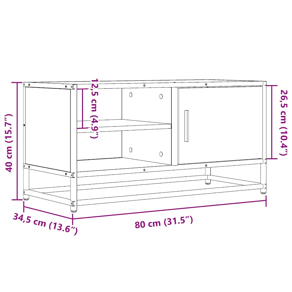 tv-bord 80x34,5x40 cm konstrueret træ og metal sort