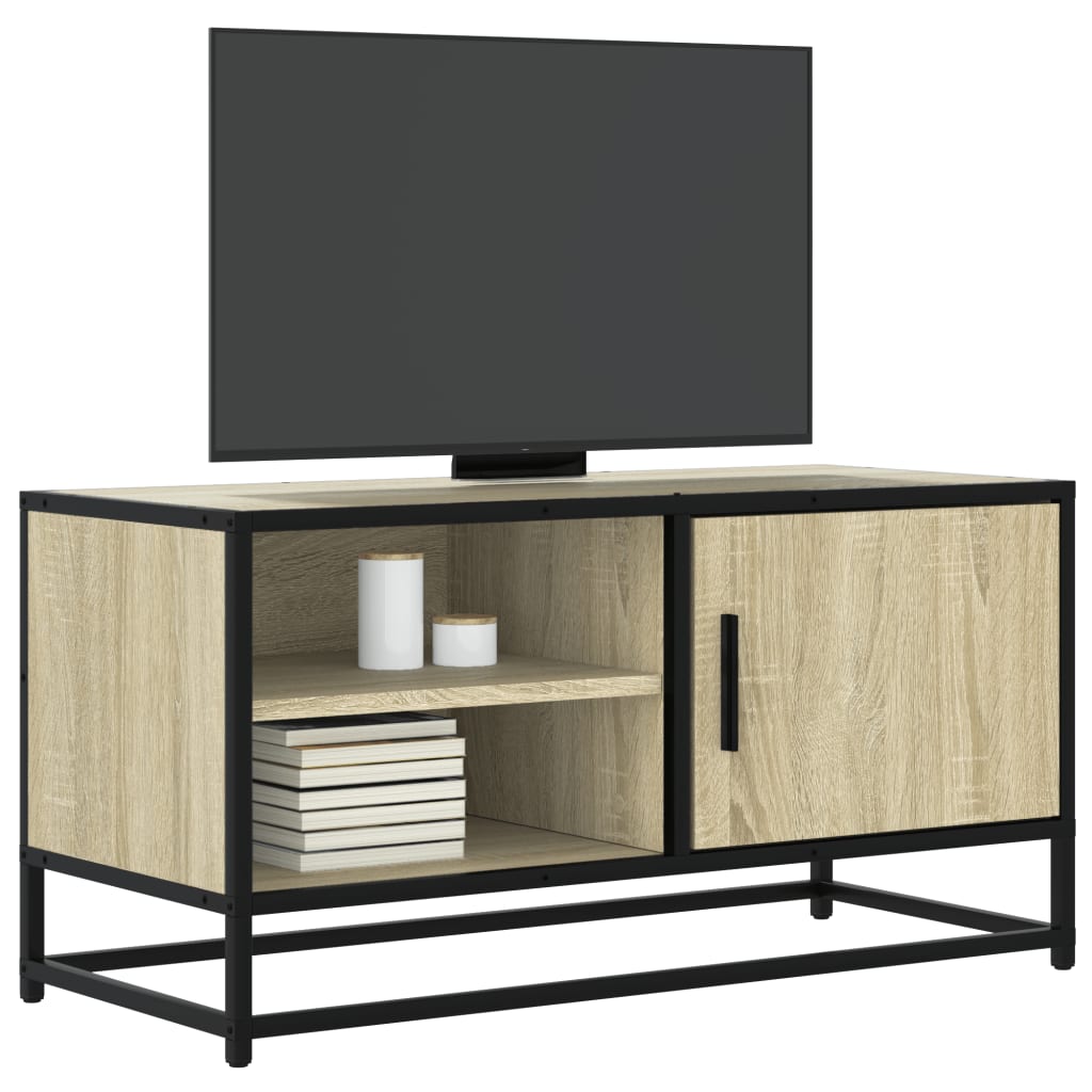 tv-bord 80x34,5x40 cm konstrueret træ og metal sonoma-eg