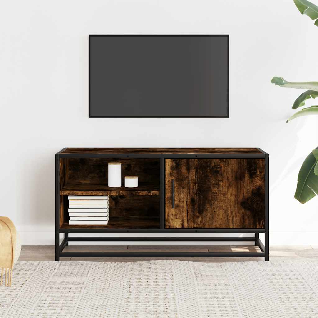 tv-bord 80x34,5x40 cm konstrueret træ metal røget egetræsfarve