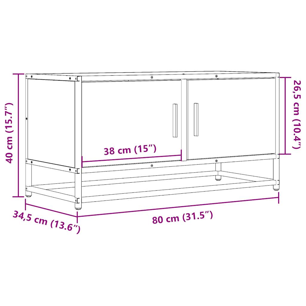 tv-bord 80x34,5x40 cm konstrueret træ og metal sort