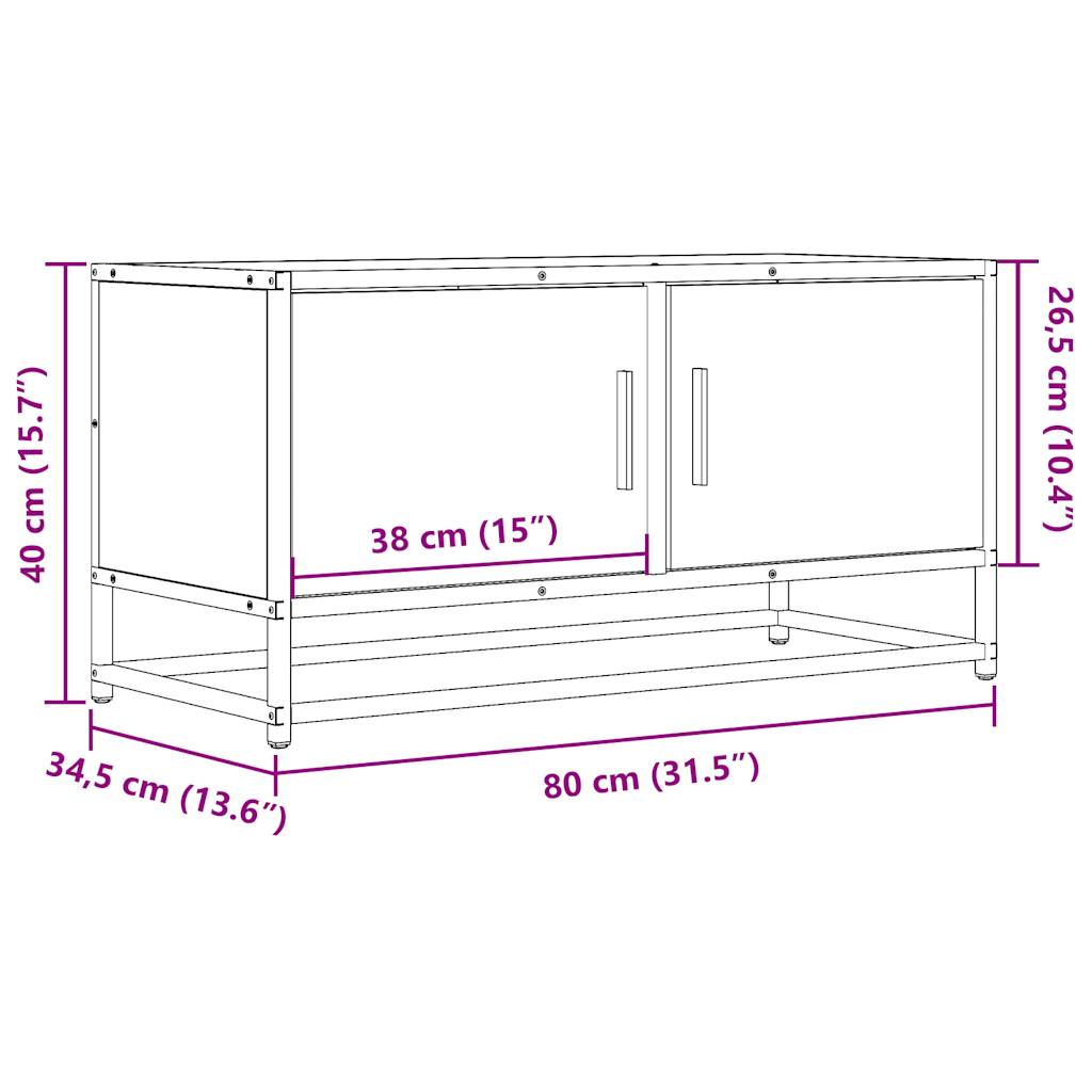 tv-bord 80x34,5x40 cm konstrueret træ og metal sonoma-eg