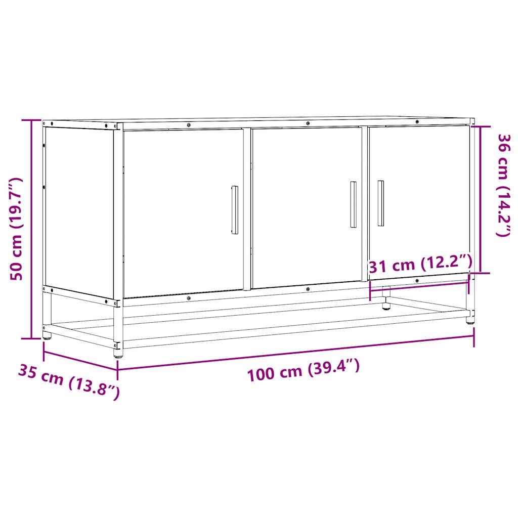 tv-bord 100x35x50 cm konstrueret træ og metal sort