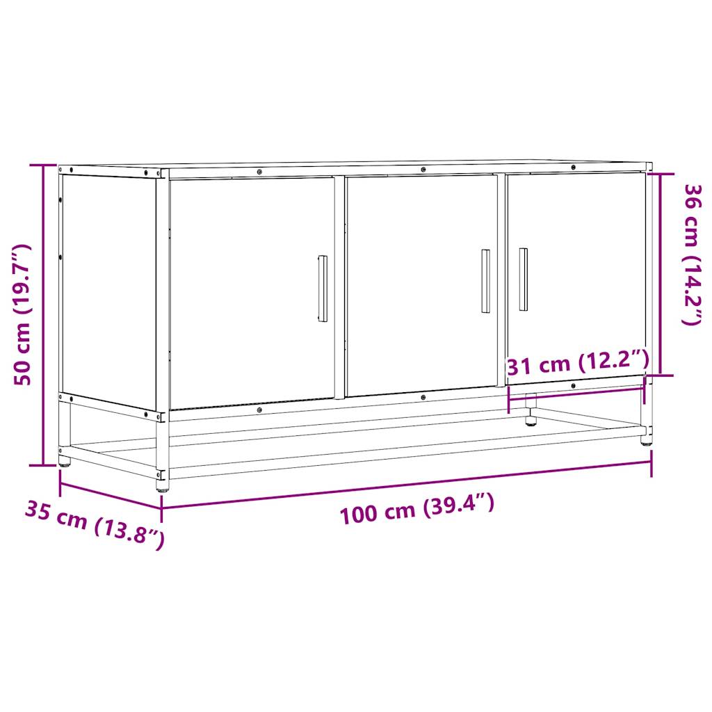 tv-bord 100x35x50 cm konstrueret træ og metal grå sonoma-eg