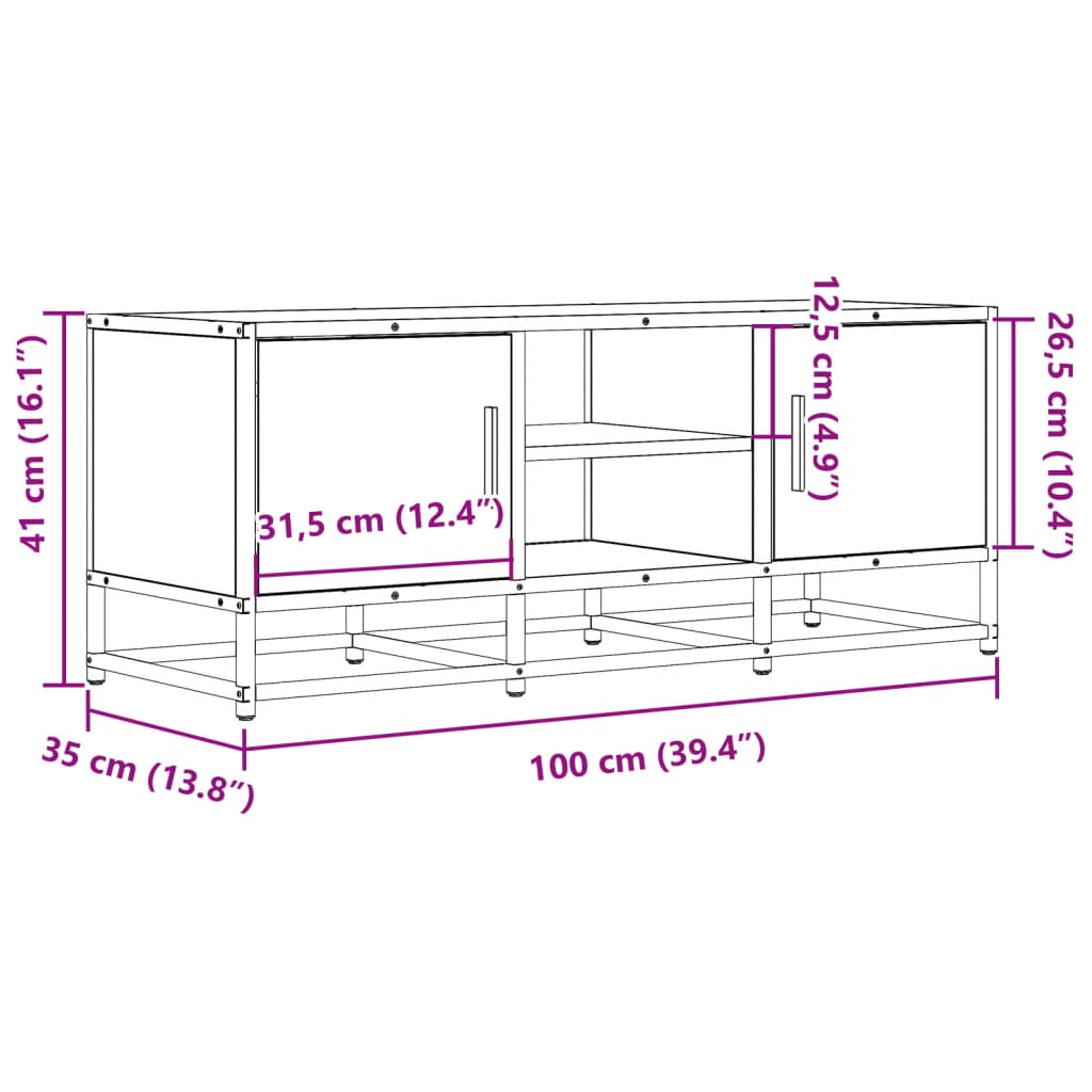 tv-bord 100x35x41 cm konstrueret træ og metal sort