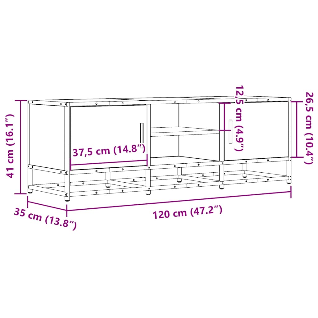 tv-bord 120x35x41 cm konstrueret træ og metal sort