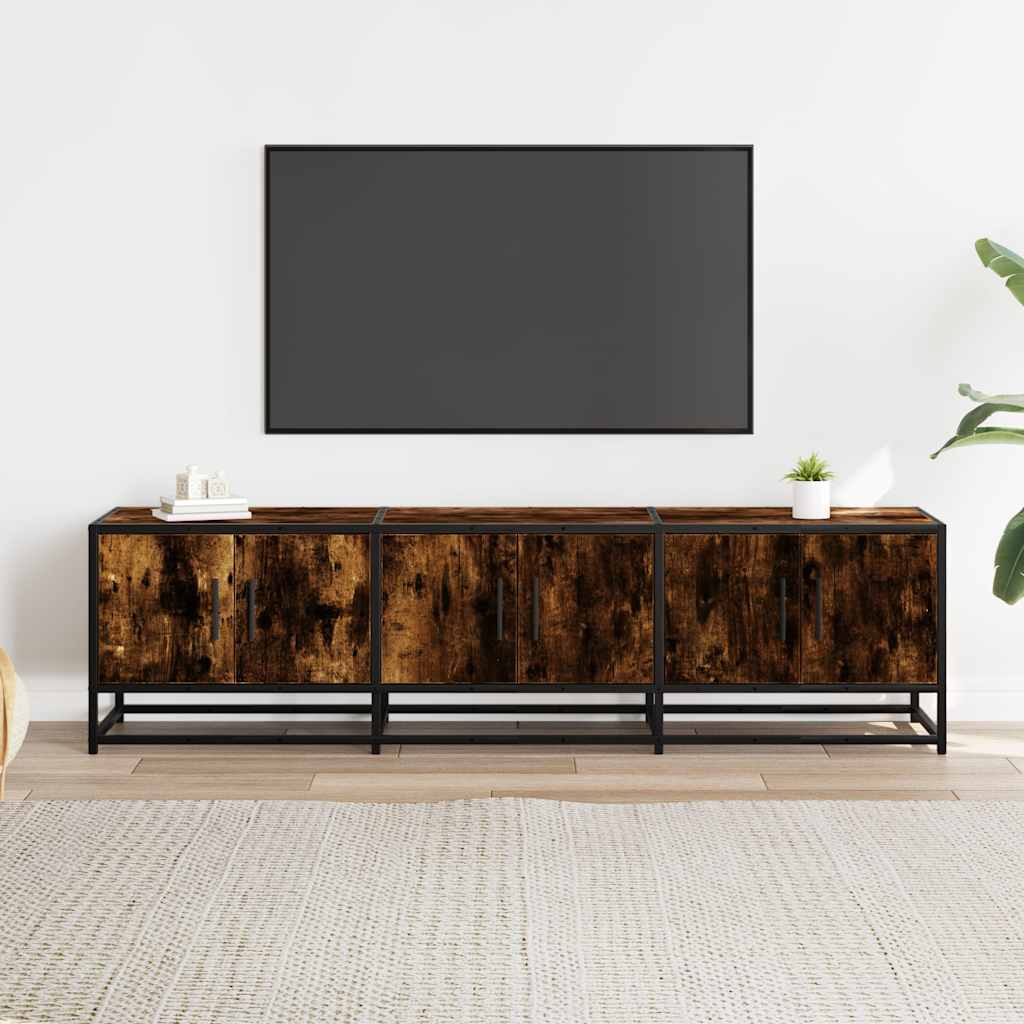 tv-bord 150x35x41 cm konstrueret træ metal røget egetræsfarve