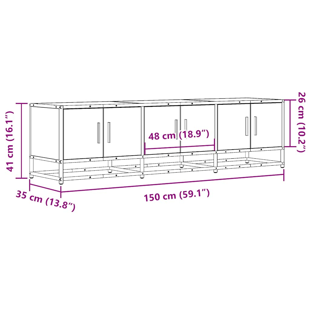 tv-bord 150x35x41 cm konstrueret træ metal røget egetræsfarve