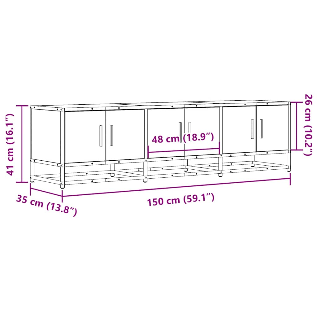 tv-bord 150x35x41 cm konstrueret træ og metal grå sonoma-eg