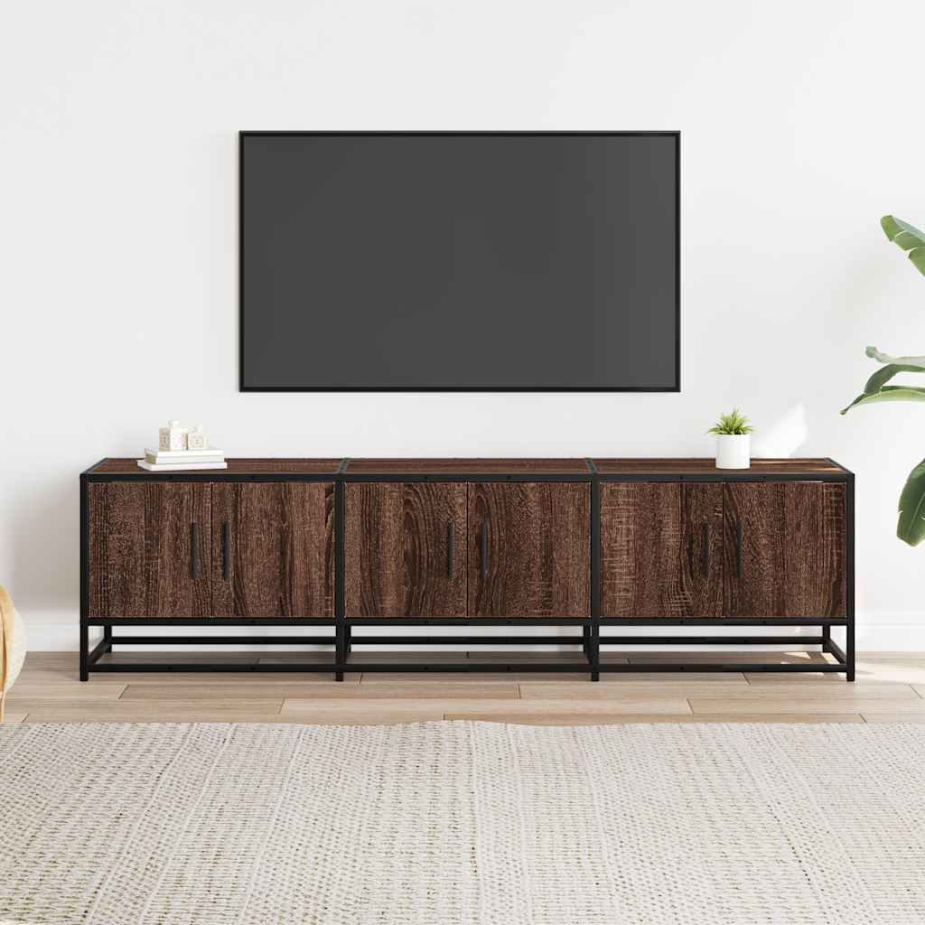 tv-bord 150x35x41 cm konstrueret træ og metal brun egetræsfarve