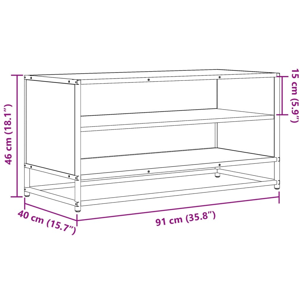 tv-bord 91x40x46 cm konstrueret træ og metal sort