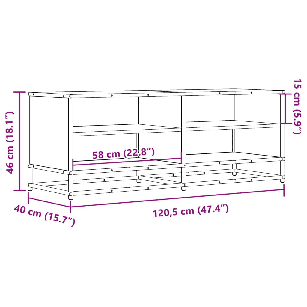 tv-bord 120,5x40x46 cm konstrueret træ og metal sort