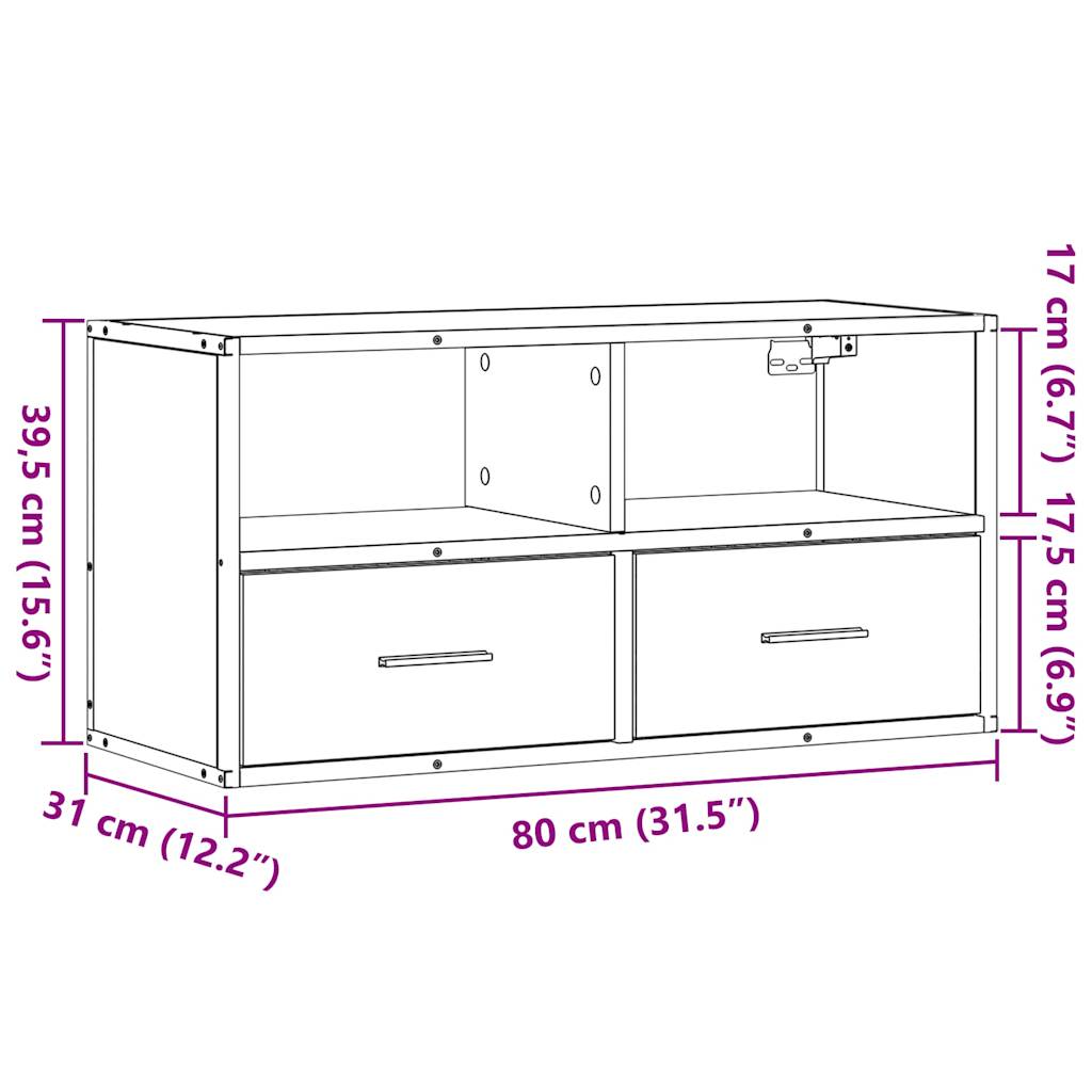 tv-bord 80x31x39,5 cm konstrueret træ og metal sonoma-eg