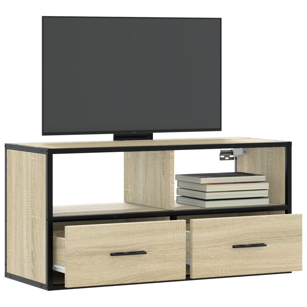 tv-bord 80x31x39,5 cm konstrueret træ og metal sonoma-eg