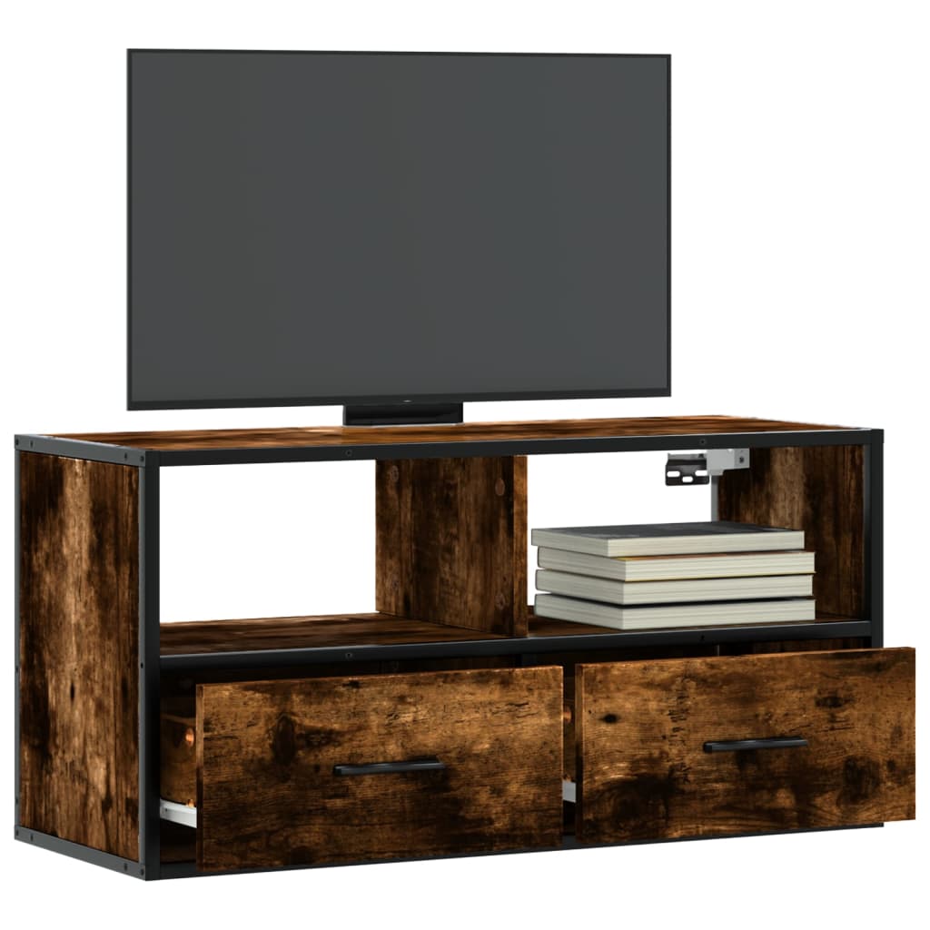 tv-bord 80x31x39,5 cm konstrueret træ og metal røget egetræ