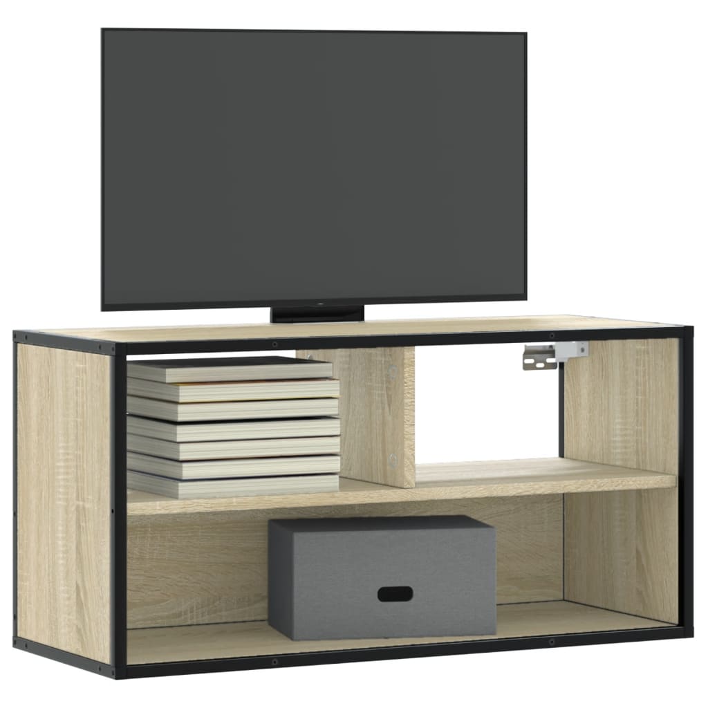 tv-bord 80x31x39,5 cm konstrueret træ og metal sonoma-eg