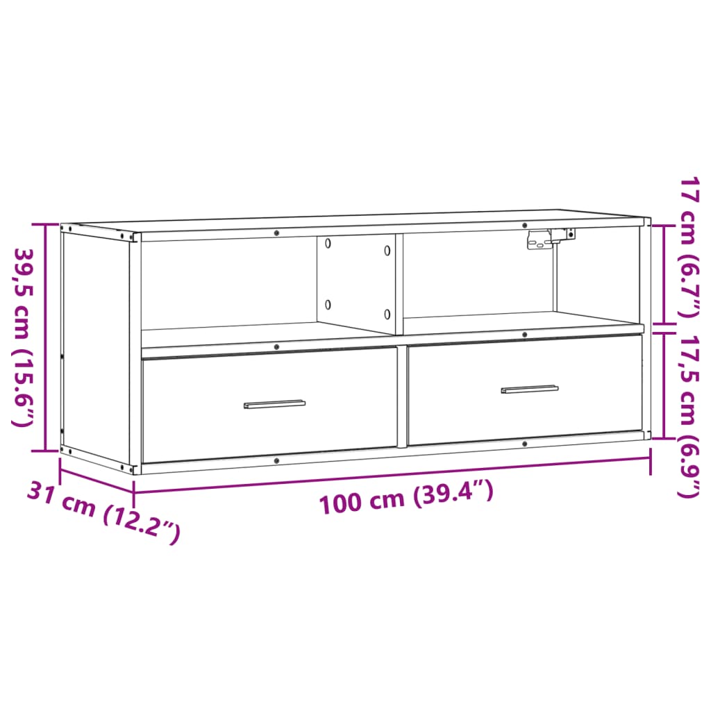 tv-bord 100x31x39,5 cm konstrueret træ og metal sort