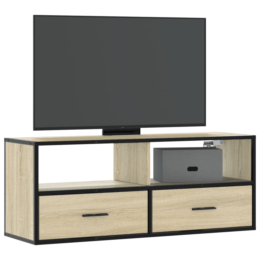 tv-bord 100x31x39,5 cm konstrueret træ og metal sonoma-eg