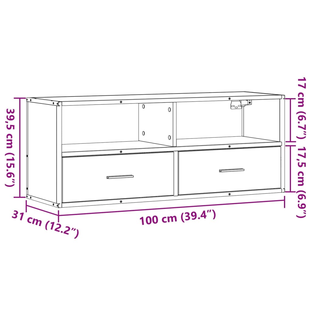 tv-bord 100x31x39,5 cm konstrueret træ og metal grå sonoma-eg