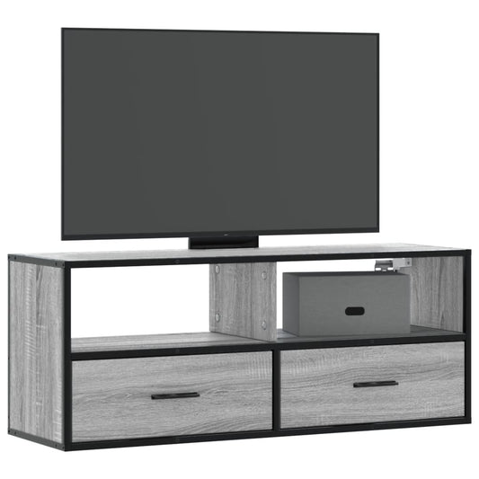 tv-bord 100x31x39,5 cm konstrueret træ og metal grå sonoma-eg