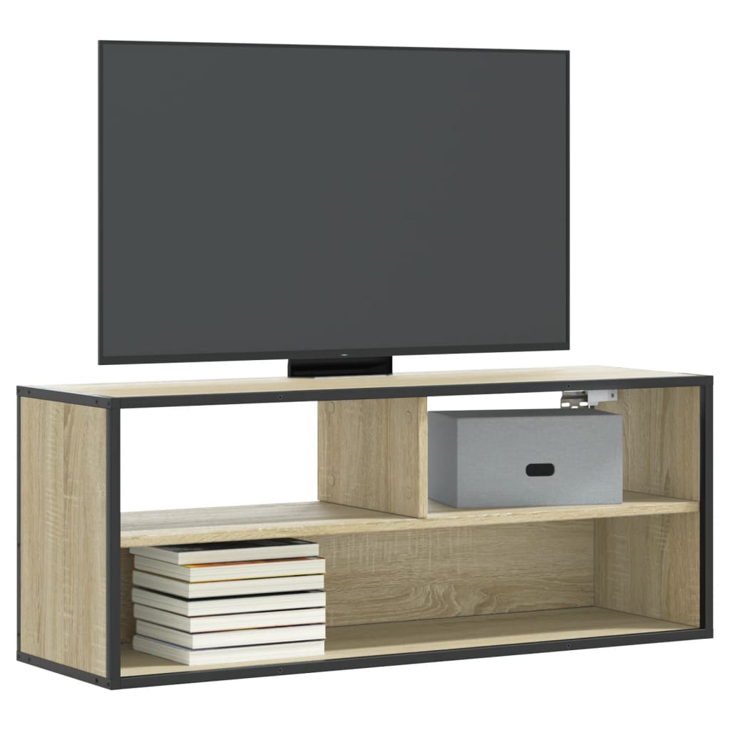 tv-bord 100x31x39,5 cm konstrueret træ og metal sonoma-eg