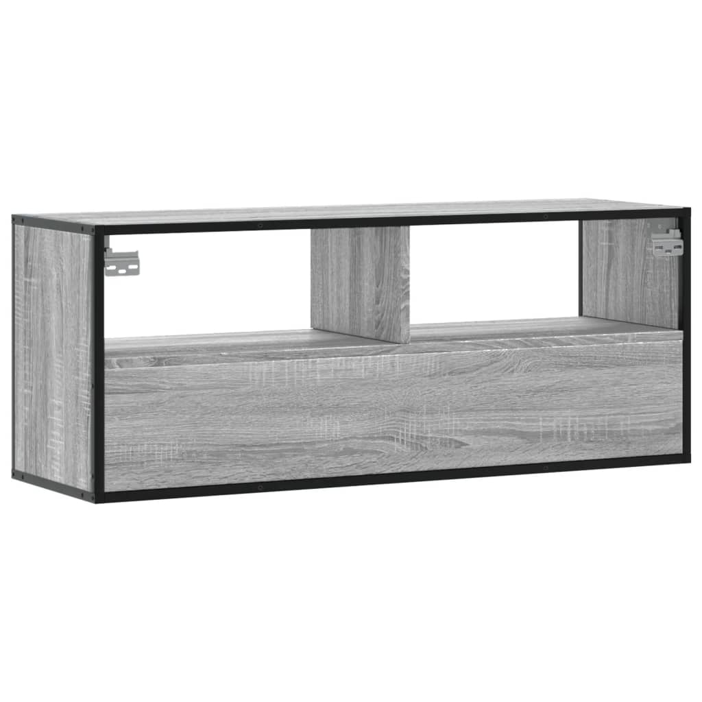 tv-bord 100x31x39,5 cm konstrueret træ og metal grå sonoma-eg